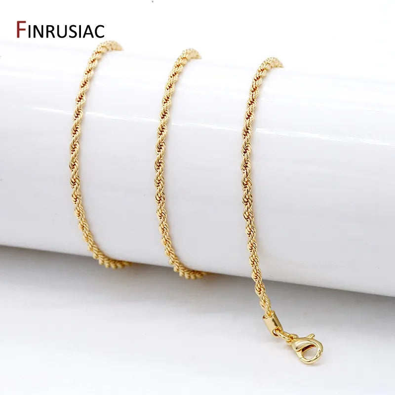 2021 New Trendy Simple 14k Gold Plated Twist Chain 1.2mm/2mm Necklace Chain, DIY Jewelry Accessories