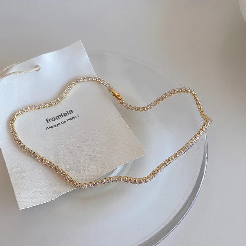 2022 New Blingbling Romantic AAA Zircon Stone 14K Gold Plated Choker Necklace Tennis Chain Necklace Bracelet Jewelry Set