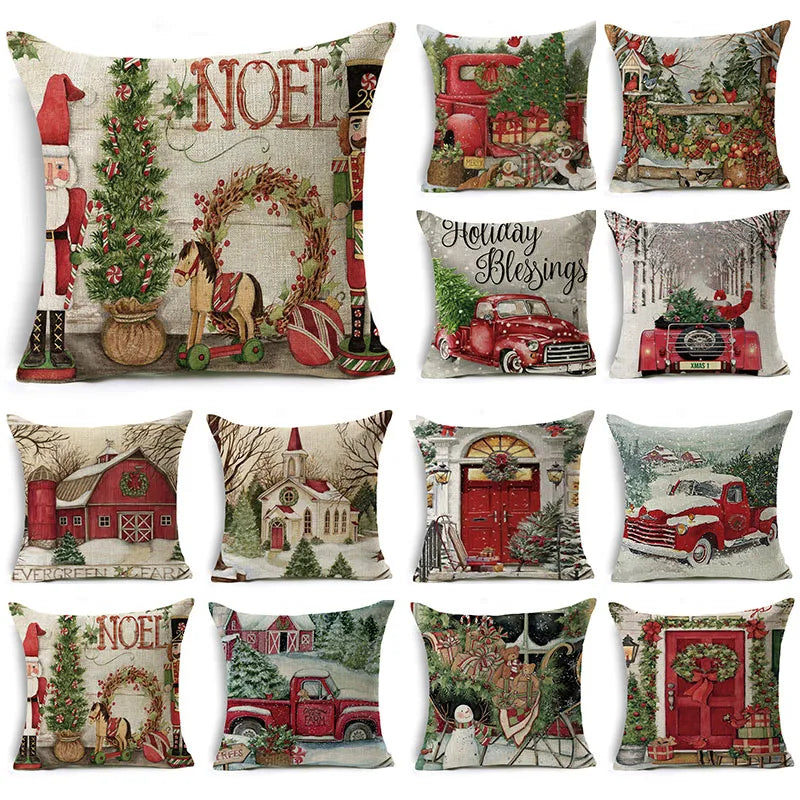 WZH Christmas pillowcase Santa Claus sofa car cushion home decoration linen cushion cover Christmas gift 2021 new