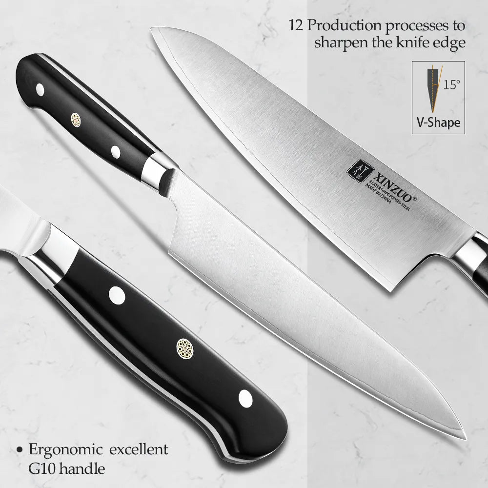 XINZUO 210mm Chef Knife 3 Layer 440C Core Clad Steel Kitchen Knives Stainless Steel Sharp Butchers Gyutou Knife with G10 Handle