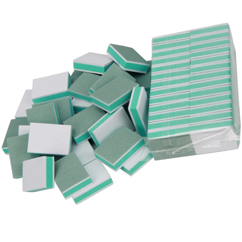 25 Pcs Mini Nail Buffer File Green and White 400/3000 Sanding Sponge Grinding Polishing Nail Art Manicure Salon DIY Tool