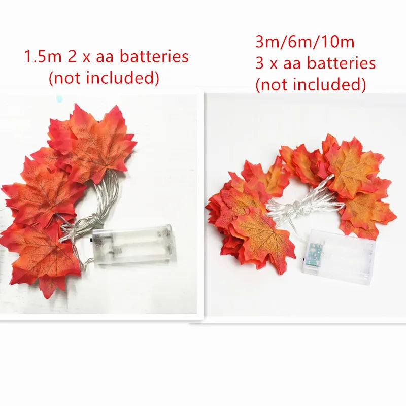 10m 6m 3m Autumn Decoration Maple Leaves LED Garland Fairy Lights Halloween Decoration for Home Fall Wedding Christmas DIY Props