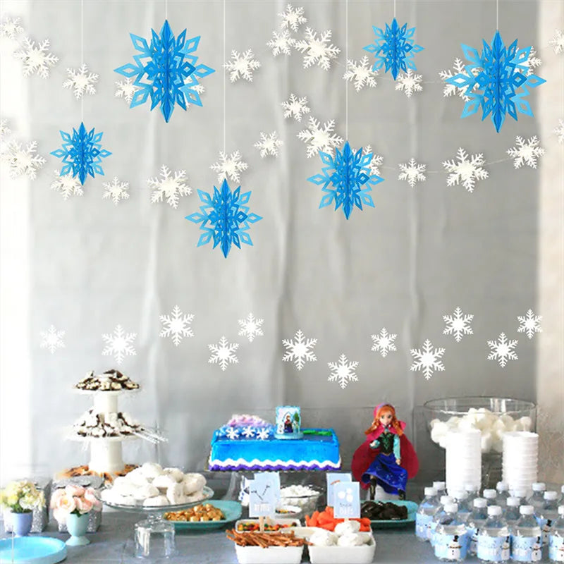 3D Artificial Snowflakes Paper Garland Festival Frozen Party Supplies Christmas Decorations for Home Wedding Birthday Party Snow