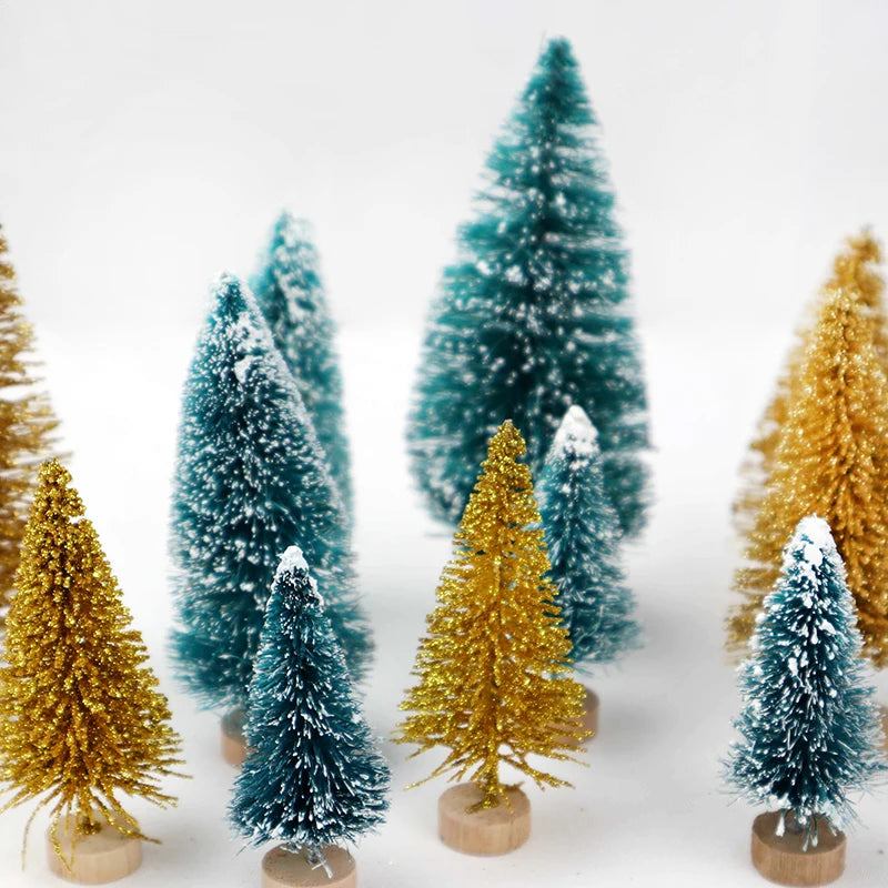 12pcs Mini Christmas Tree Pine Tree DIY Christmas Decorations For Home Table Navidad Xmas Ornaments New Year Decor Kids Gift