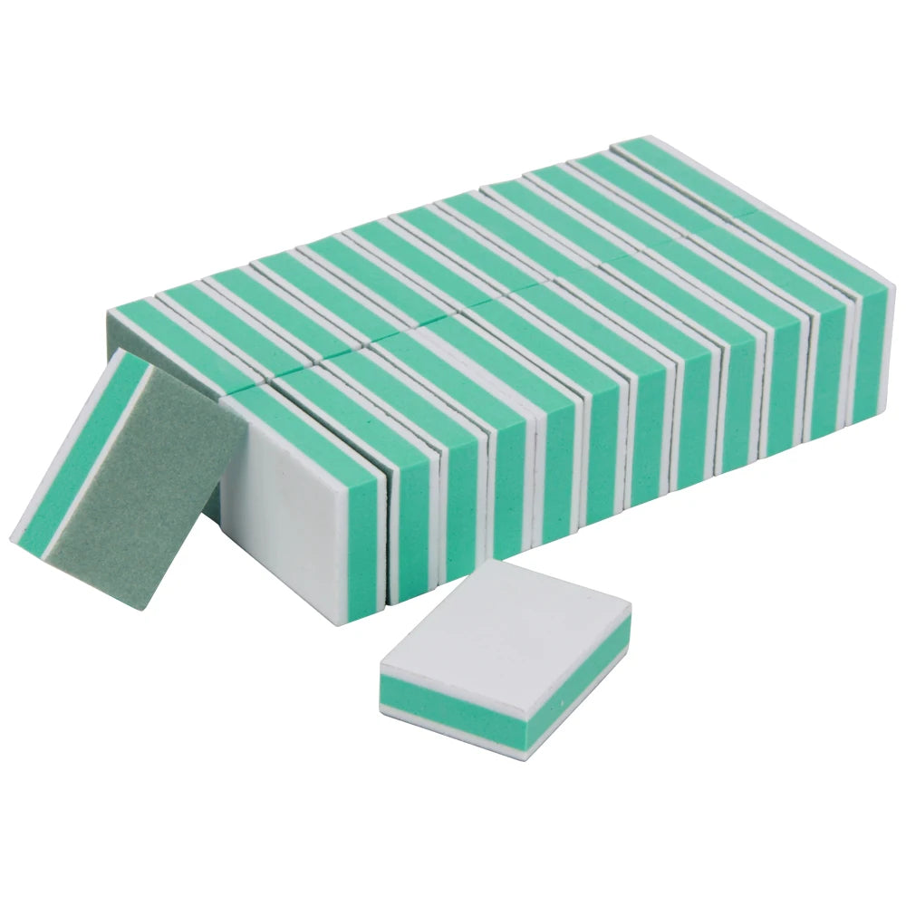25 Pcs Mini Nail Buffer File Green and White 400/3000 Sanding Sponge Grinding Polishing Nail Art Manicure Salon DIY Tool
