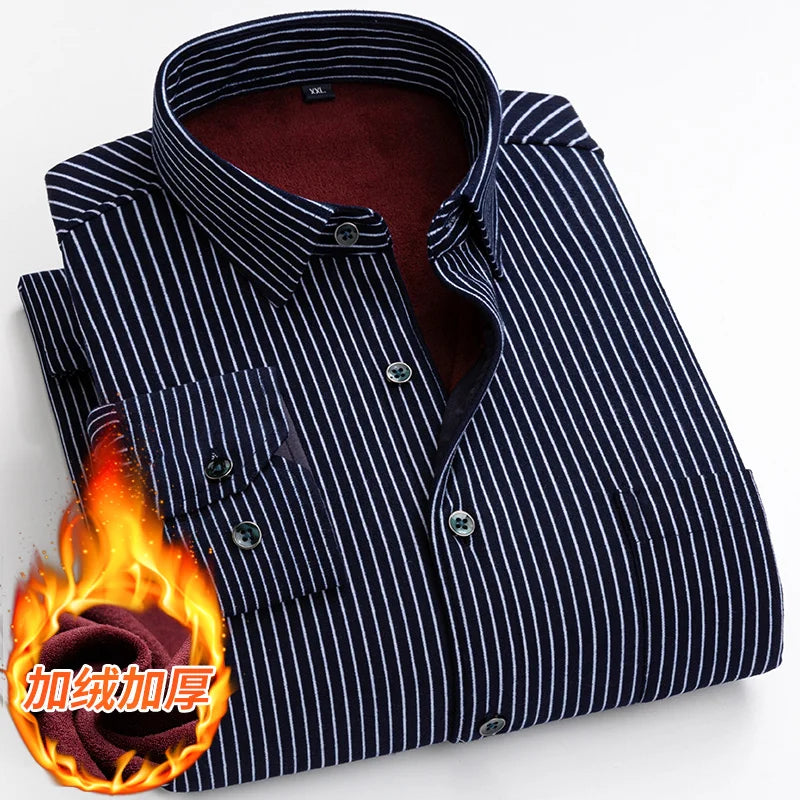 2023 winter Men's fashion long Sleeve Shirts,men thicken Shirt Slim Fit smart casual Shirt Male full size M-5XL CY02