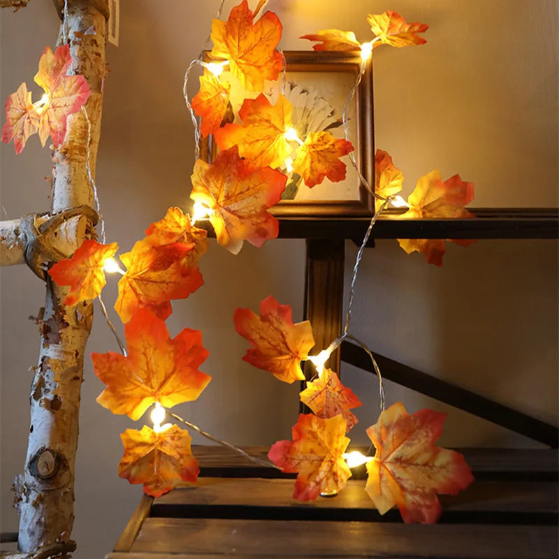 10m 6m 3m Autumn Decoration Maple Leaves LED Garland Fairy Lights Halloween Decoration for Home Fall Wedding Christmas DIY Props