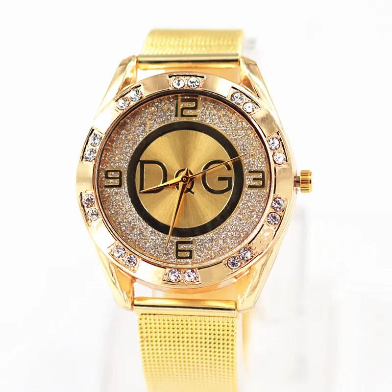2022 Fashion Luxury Watch DQG Crystal Quartz Female Watch Gold Silver Stainless Steel Ladies Dress Watch  Zegarek Damski