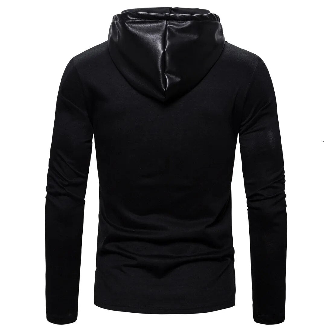 2023 Men's PU Sweatshirts Coat Male Slim Fit Faux Leather Hooded Jacket Black Tops S-2XL