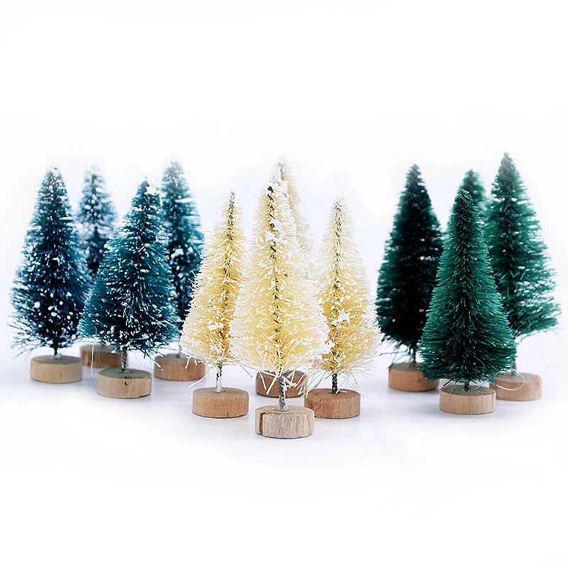 12pcs Mini Christmas Tree Pine Tree DIY Christmas Decorations For Home Table Navidad Xmas Ornaments New Year Decor Kids Gift