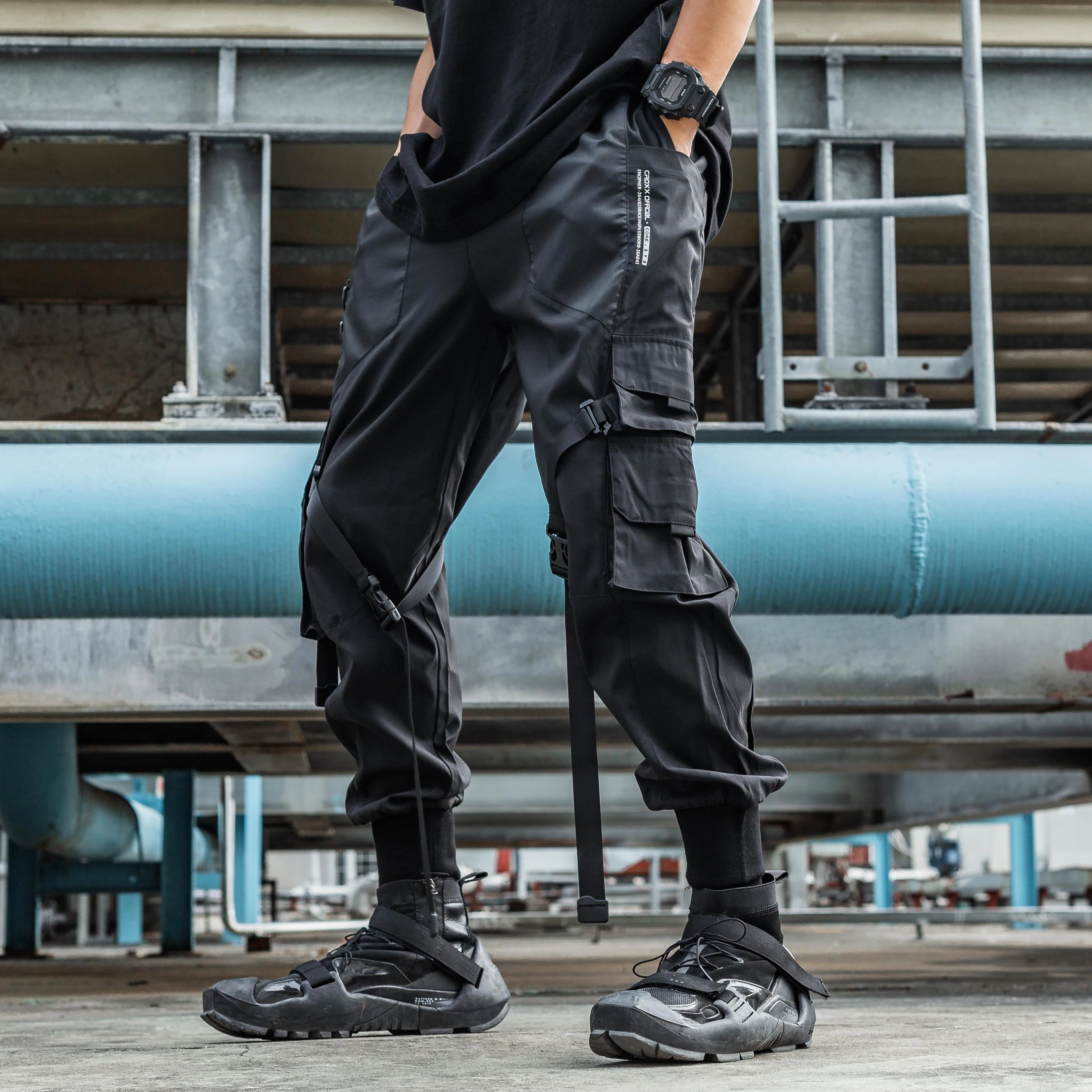 11 BYBB'S DARK Tactical Functional Cargo Pants Joggers Men Trousers Hip Hop Streetwear Ribbons Multi-pocket Pants Black WB189