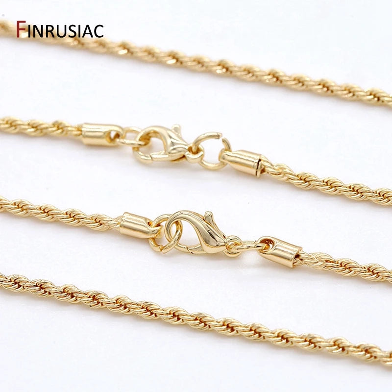 2021 New Trendy Simple 14k Gold Plated Twist Chain 1.2mm/2mm Necklace Chain, DIY Jewelry Accessories