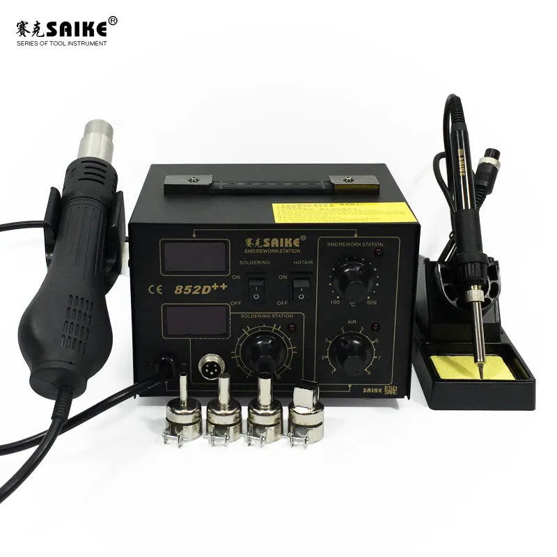 SAIKE 852D++ 2 in 1 SMD Rework Station Hot air gun soldering station Desoldering station 220V 110V