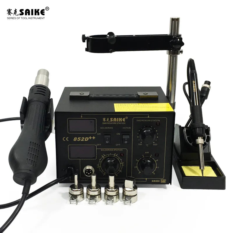 SAIKE 852D++ 2 in 1 SMD Rework Station Hot air gun soldering station Desoldering station 220V 110V