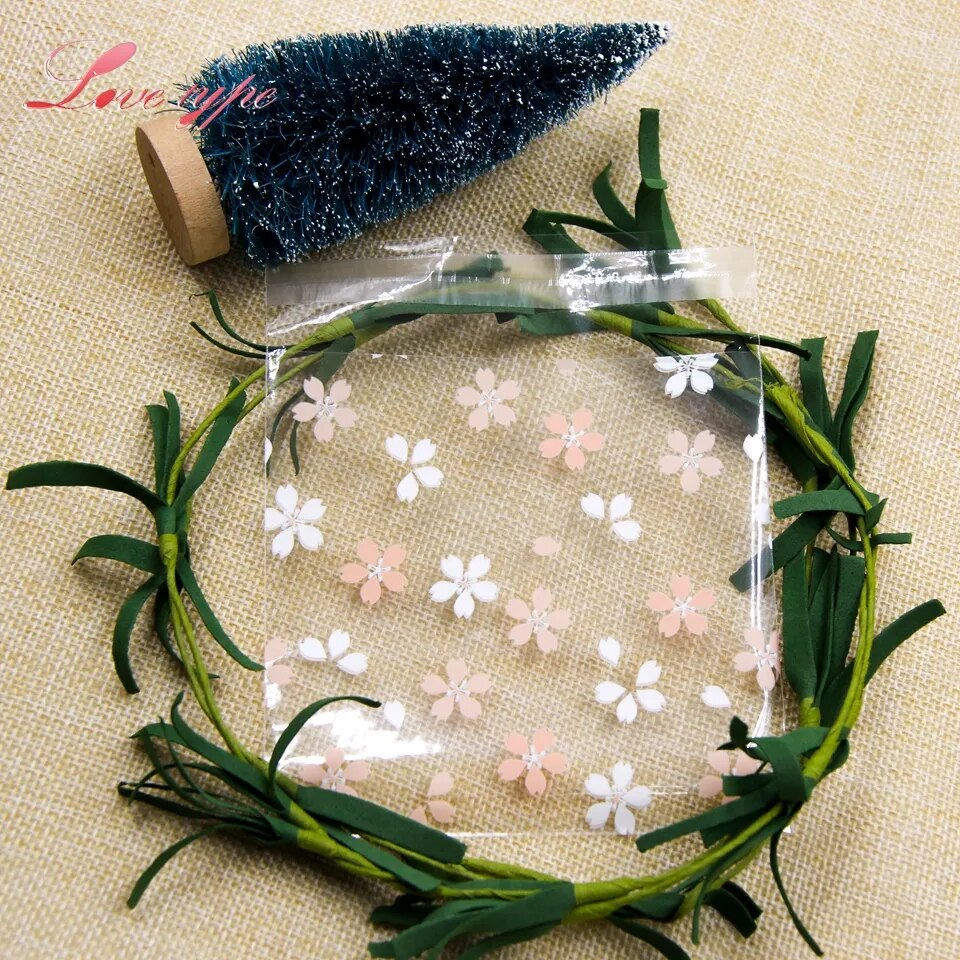 100PCS Cherry Blossoms Candy &Cookie Plastic Bags Self-Adhesive For DIY Biscuits Snack Baking Package Decor Kids Gift Supplies