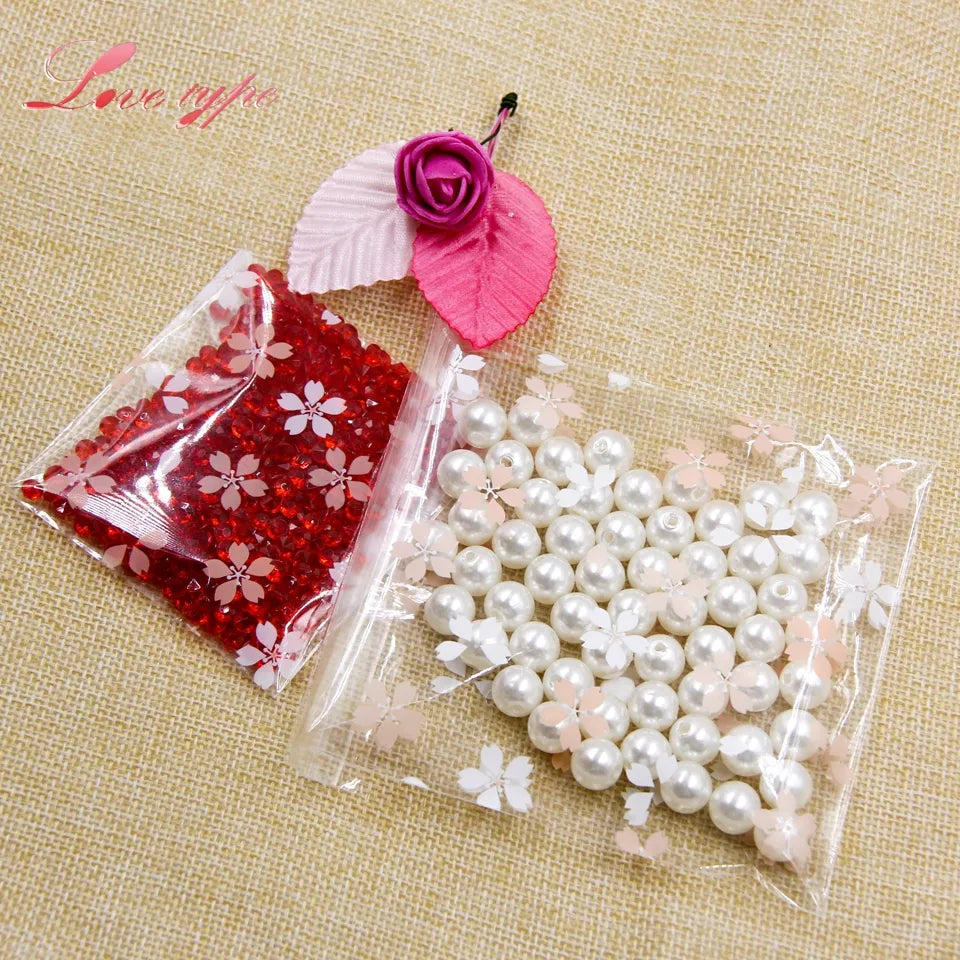 100PCS Cherry Blossoms Candy &Cookie Plastic Bags Self-Adhesive For DIY Biscuits Snack Baking Package Decor Kids Gift Supplies