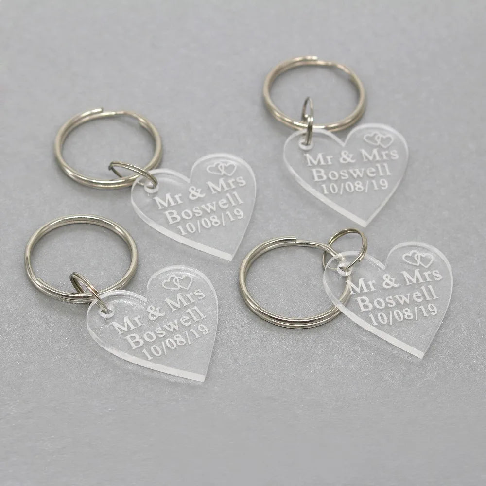 30 Pieces Personalized Engraved Love Heart Key Chain Gold Acrylic Engagement Birthday Party Gift Custom Key Ring Wedding Favors