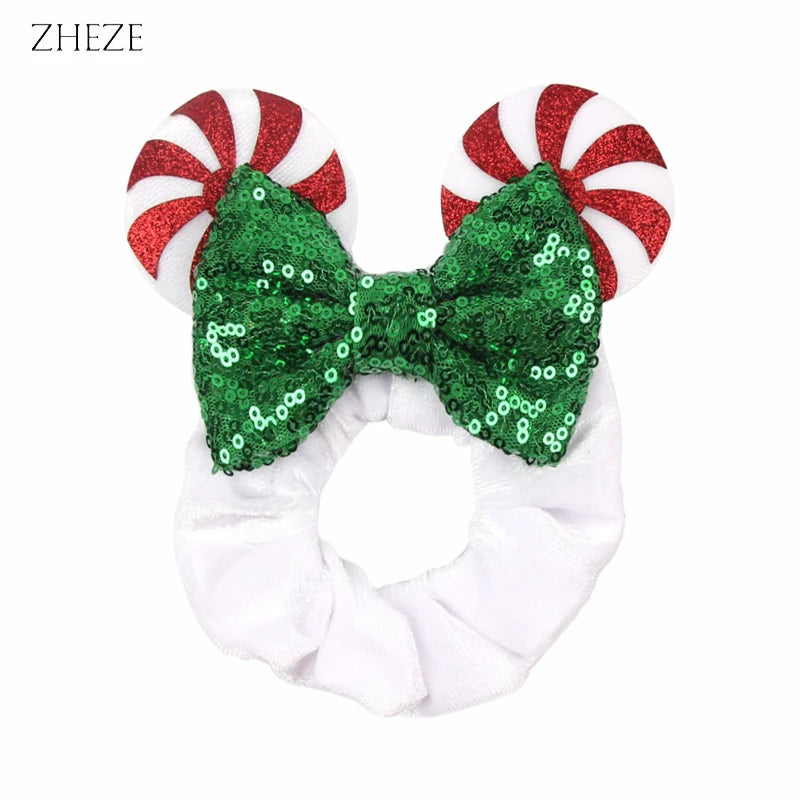 2023 New Fashion Mouse Ears Velvet Hair Scrunchies Girls Rope Ponytail Holder Christmas Headband Festival Elastic Hairband