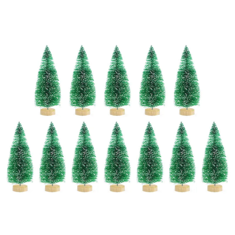 12pcs Mini Christmas Tree Pine Tree DIY Christmas Decorations For Home Table Navidad Xmas Ornaments New Year Decor Kids Gift