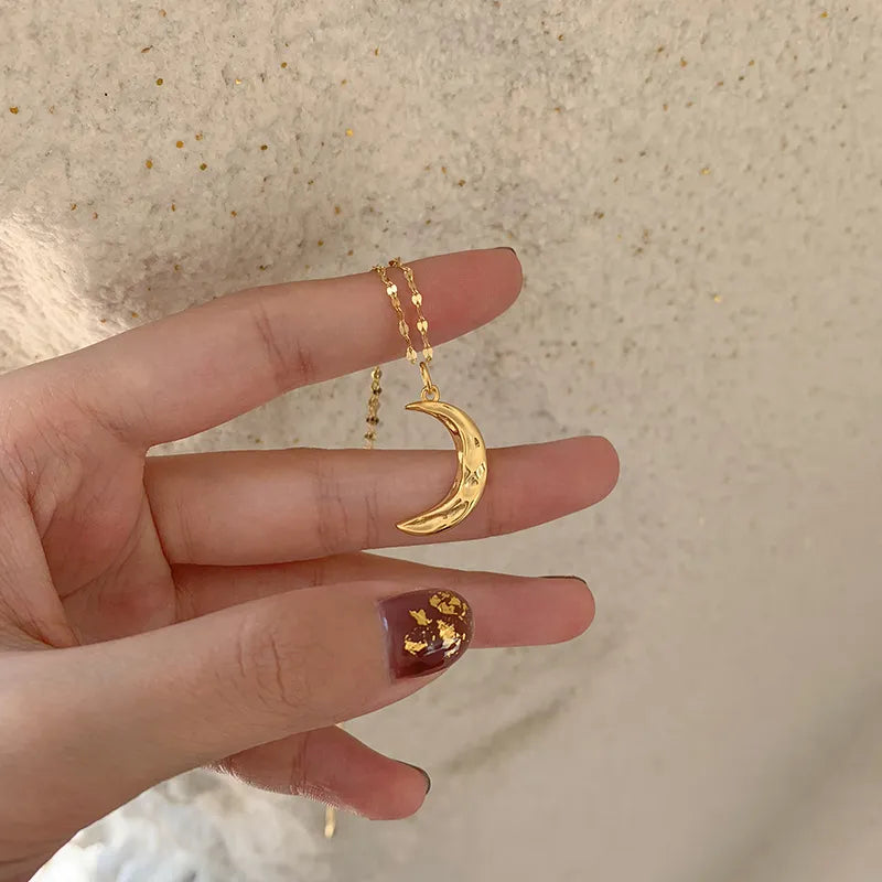 2022 High Quality Korean 14k Gold Plated Fine Jewelry Women Fairy Double Chains Necklaces for Female Star Moon Pendant Mom Gifts