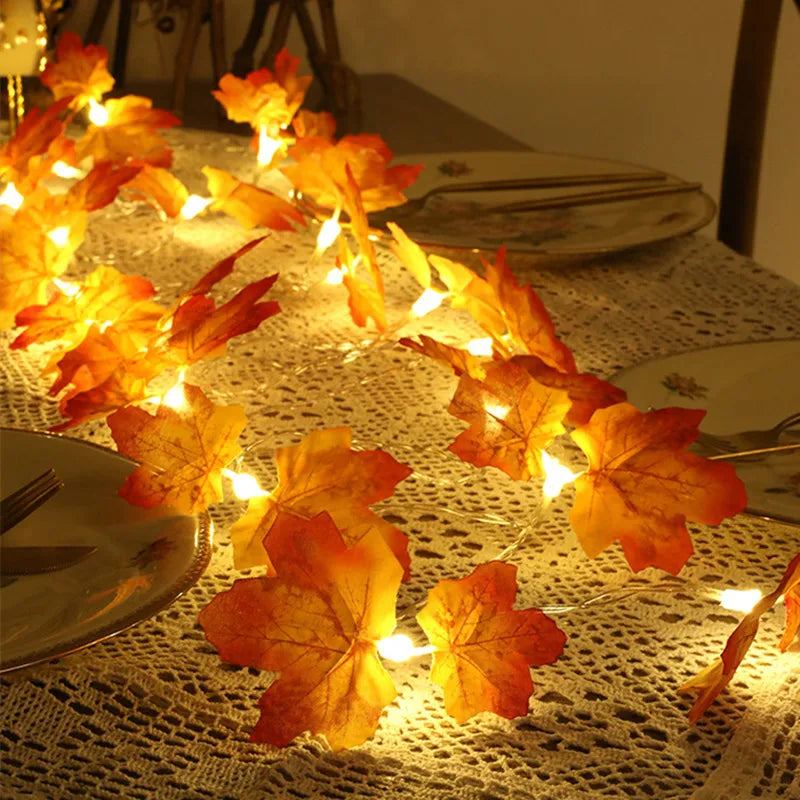 10m 6m 3m Autumn Decoration Maple Leaves LED Garland Fairy Lights Halloween Decoration for Home Fall Wedding Christmas DIY Props