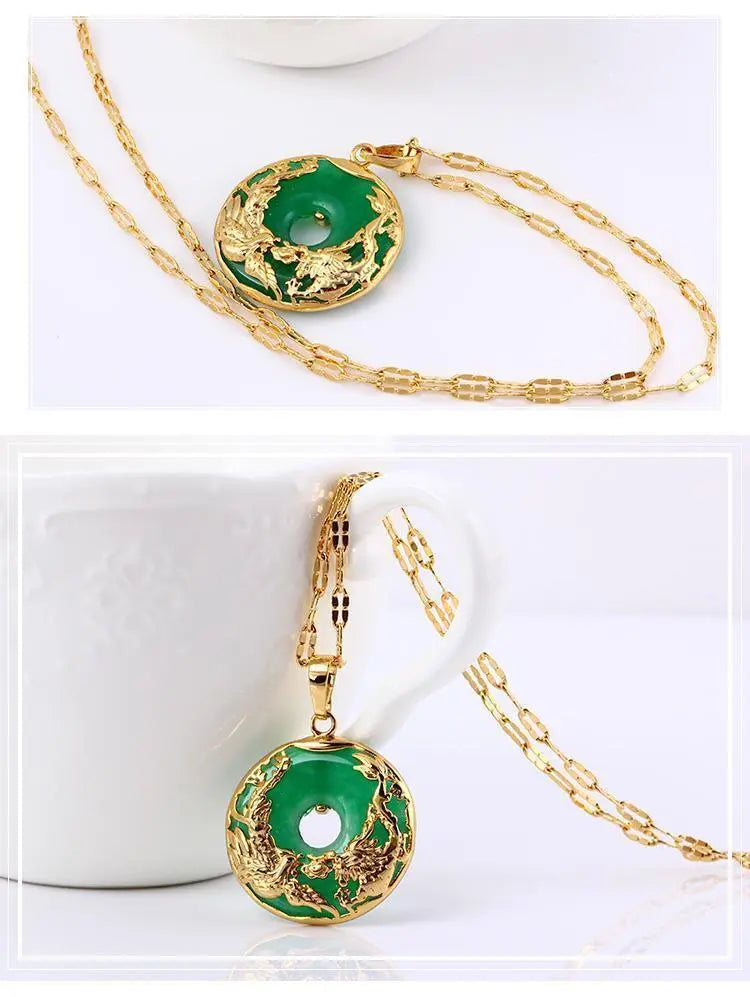 14K Gold Necklace Emerald Pendants for Female Luxury Colgante De 925 Mujer Green Jade Emerald Pendant Topaz Gemstone Necklaces