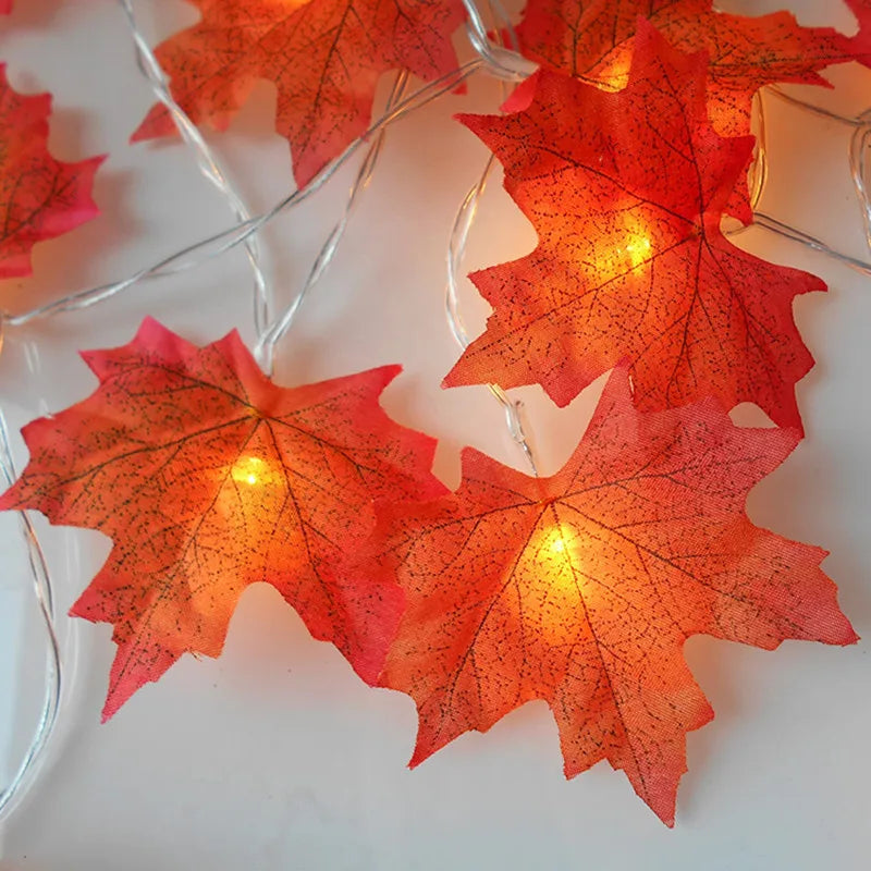 10m 6m 3m Autumn Decoration Maple Leaves LED Garland Fairy Lights Halloween Decoration for Home Fall Wedding Christmas DIY Props