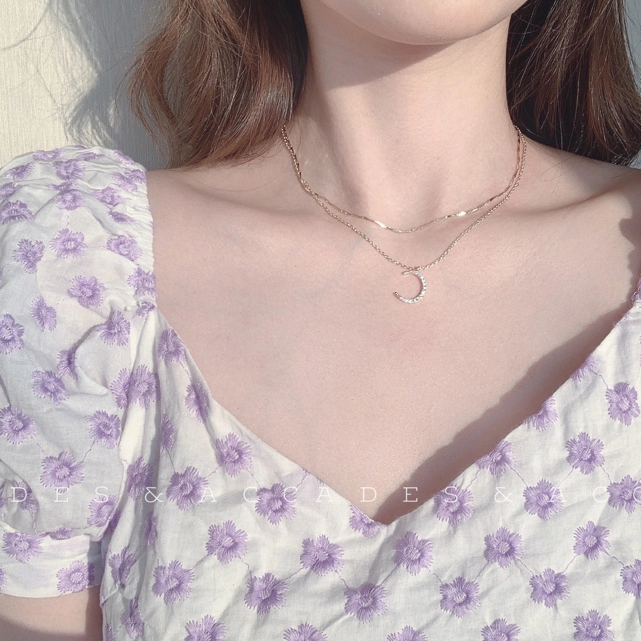 2022 High Quality Korean 14k Gold Plated Fine Jewelry Women Fairy Double Chains Necklaces for Female Star Moon Pendant Mom Gifts