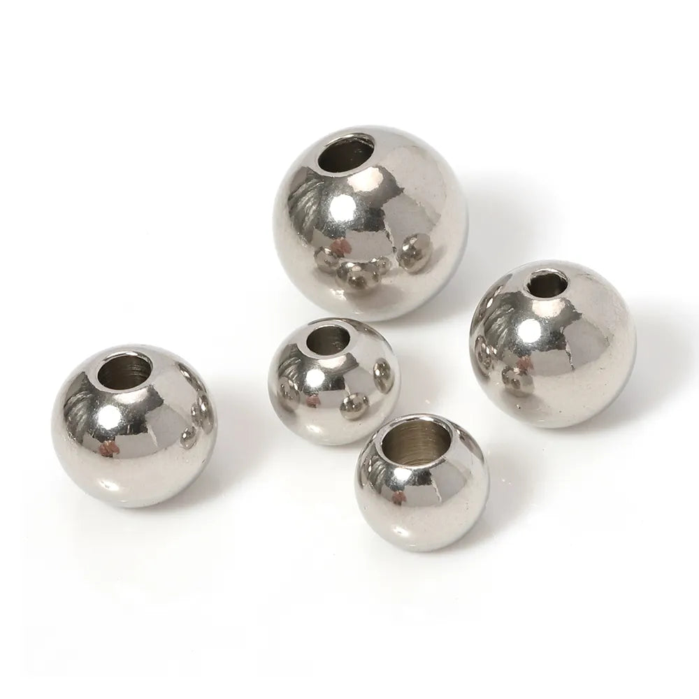 100pcs 2 mm-12 mm 316L Stainless Steel Beads European Ball Metal Big Hole Spacer Beads for Jewelry Making Diy Bracelet Necklace