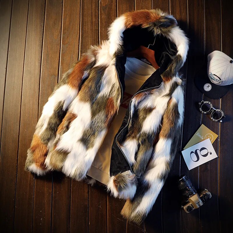 2021 Fashion Male keep warm winter slim simulation fox fur jackets/Men's High quality leisure hooded coats Thickening jackets