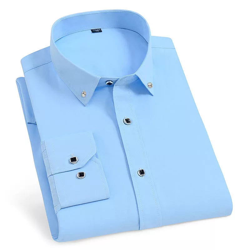 2023 New Men French Cufflinks Shirt Men's Stripes Shirt Long Sleeve Casual Male Brand Shirts Slim Fit French Cuff Dress Shirts