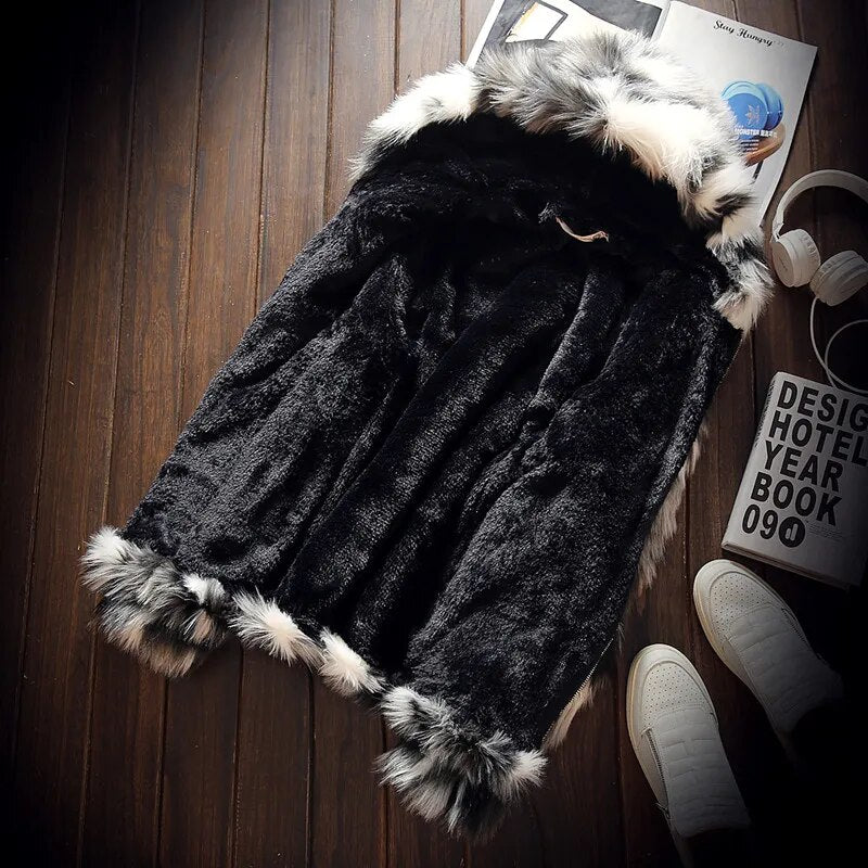 2021 Fashion Male keep warm winter slim simulation fox fur jackets/Men's High quality leisure hooded coats Thickening jackets