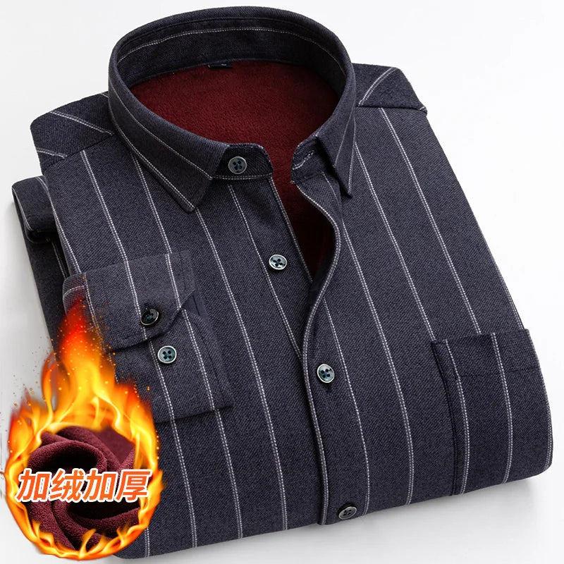2023 winter Men's fashion long Sleeve Shirts,men thicken Shirt Slim Fit smart casual Shirt Male full size M-5XL CY02