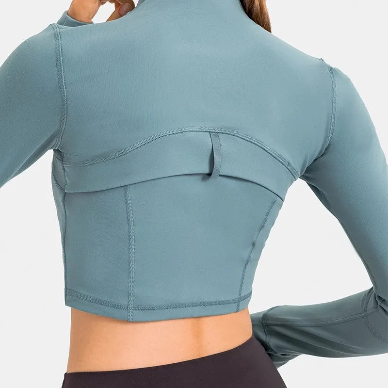 ZenYoga Women Short Yoga Jacket Stand Collar Windproof Quick Dry Jackets Long Sleeve Zip Gym Jersey Free Shipping