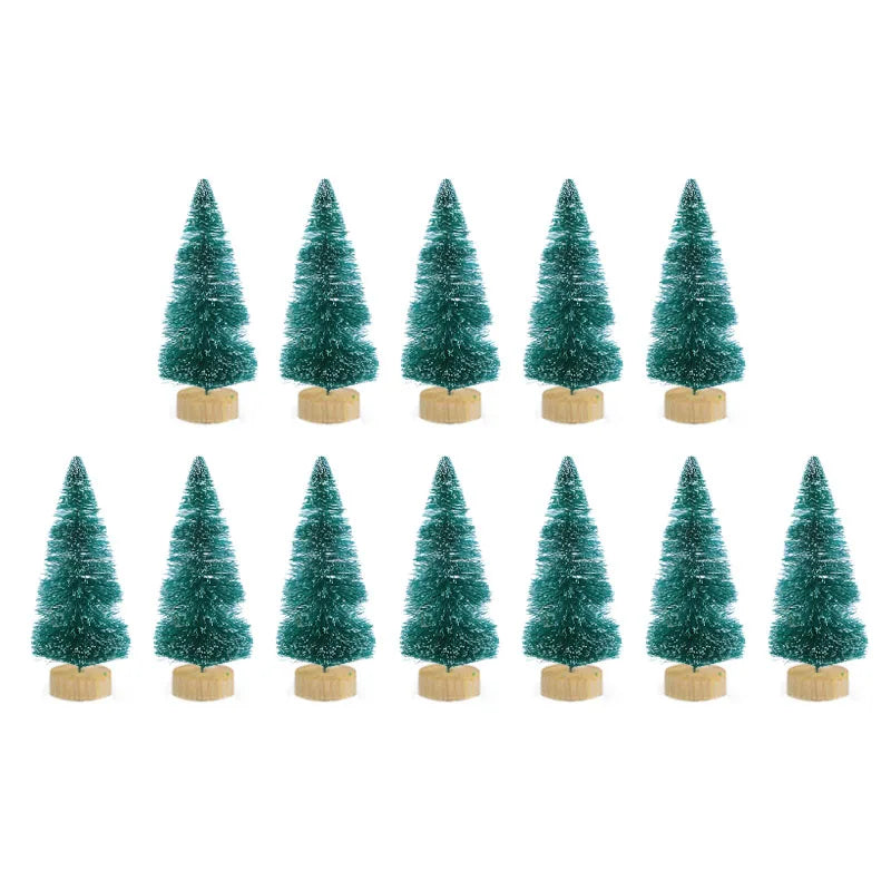 12pcs Mini Christmas Tree Pine Tree DIY Christmas Decorations For Home Table Navidad Xmas Ornaments New Year Decor Kids Gift