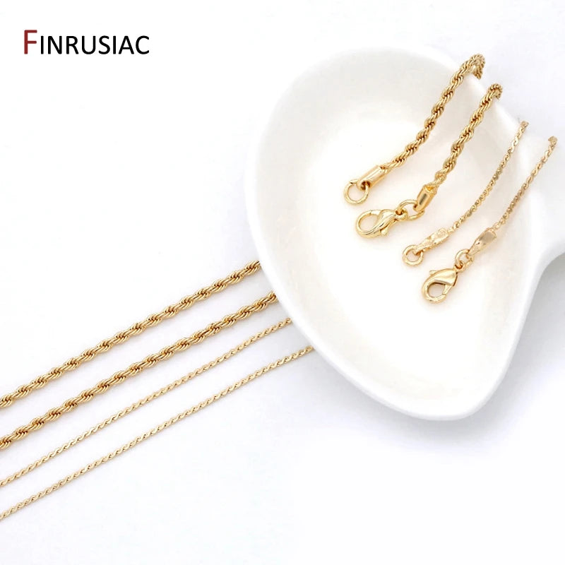 2021 New Trendy Simple 14k Gold Plated Twist Chain 1.2mm/2mm Necklace Chain, DIY Jewelry Accessories