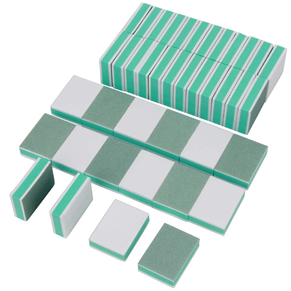 25 Pcs Mini Nail Buffer File Green and White 400/3000 Sanding Sponge Grinding Polishing Nail Art Manicure Salon DIY Tool