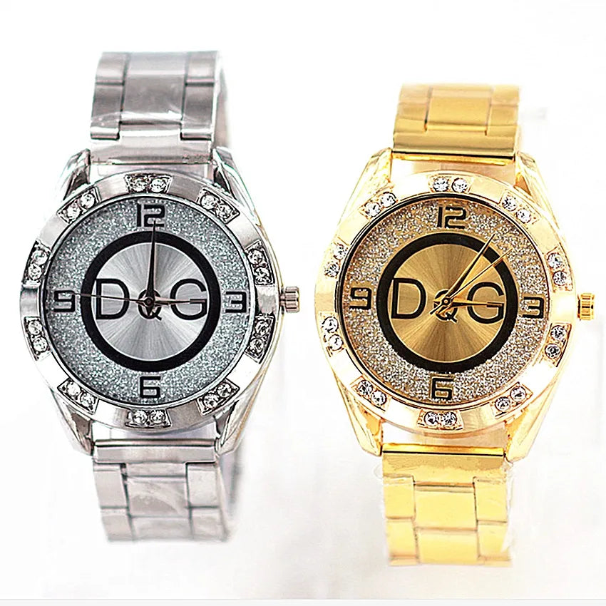 2022 Fashion Luxury Watch DQG Crystal Quartz Female Watch Gold Silver Stainless Steel Ladies Dress Watch  Zegarek Damski