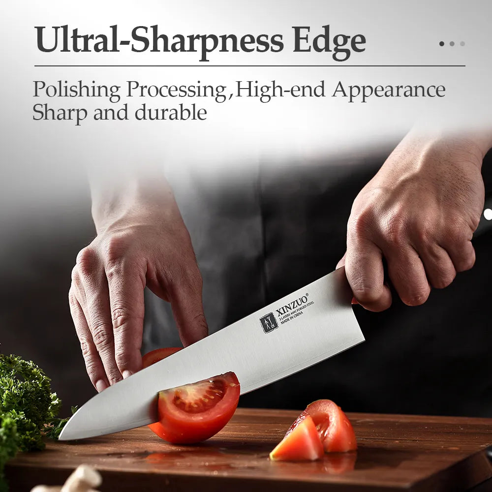 XINZUO 210mm Chef Knife 3 Layer 440C Core Clad Steel Kitchen Knives Stainless Steel Sharp Butchers Gyutou Knife with G10 Handle