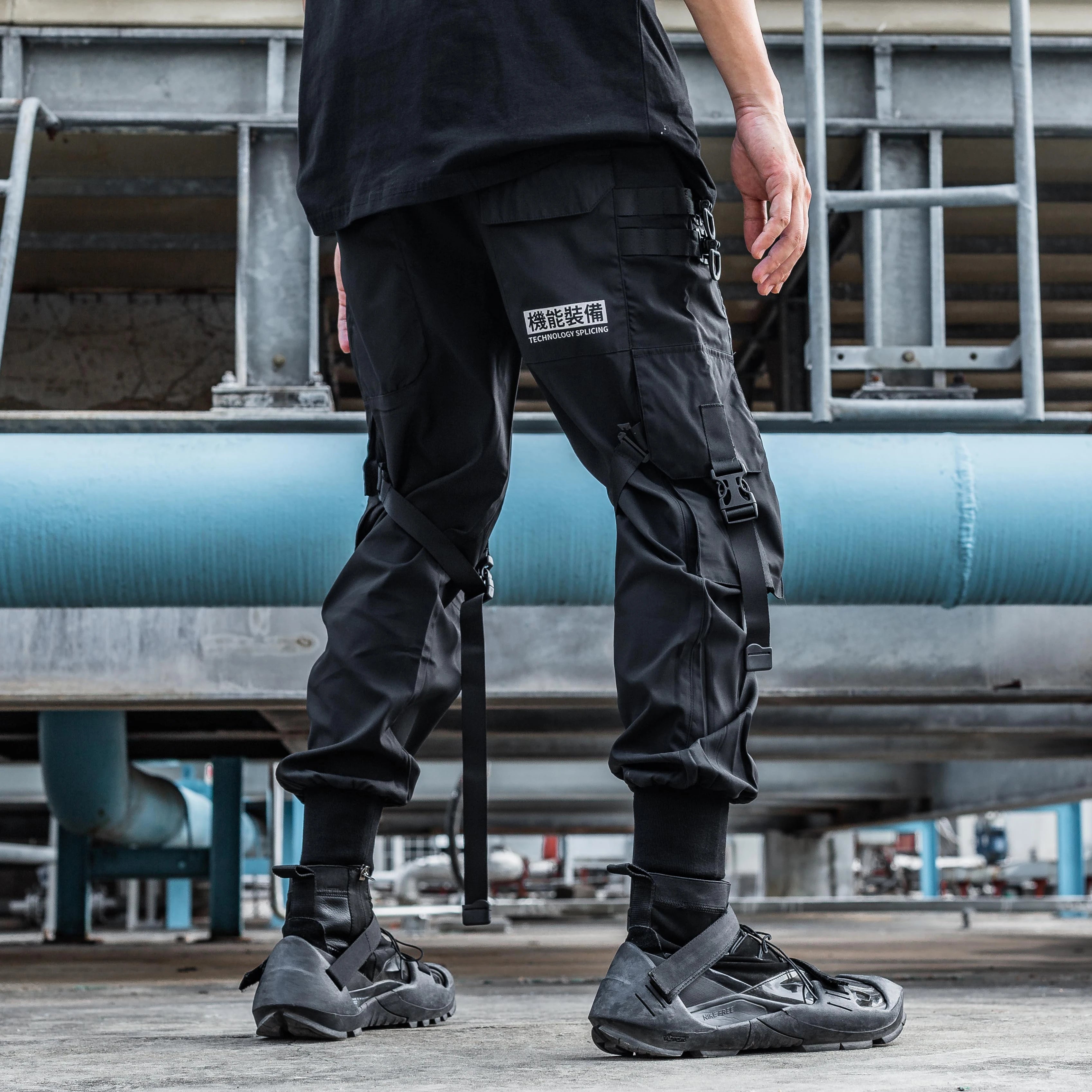 11 BYBB'S DARK Tactical Functional Cargo Pants Joggers Men Trousers Hip Hop Streetwear Ribbons Multi-pocket Pants Black WB189