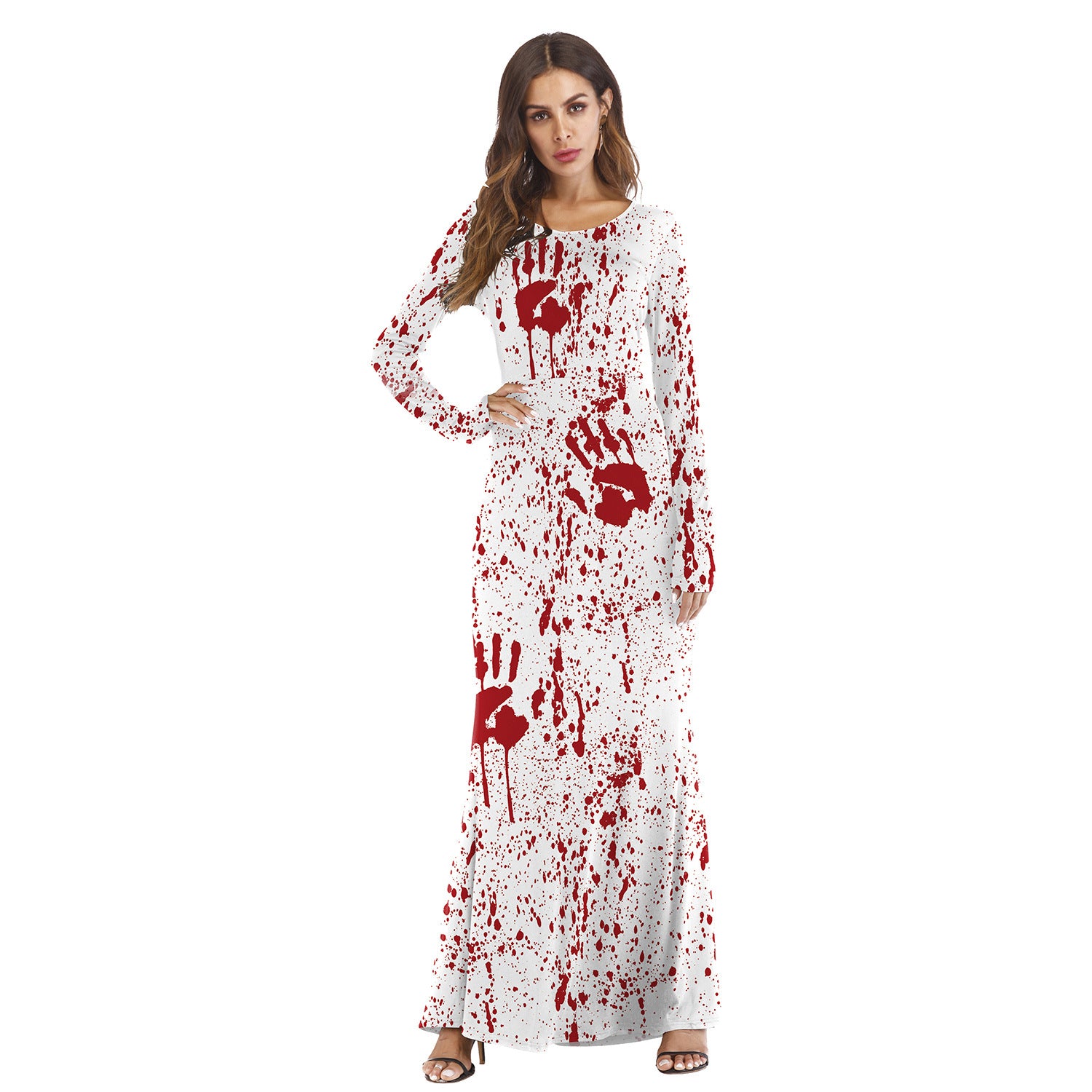 Women's Round Neck And Long Pattern Long-sleeved Pumpkin Digital Printed Dress - QWIEL®