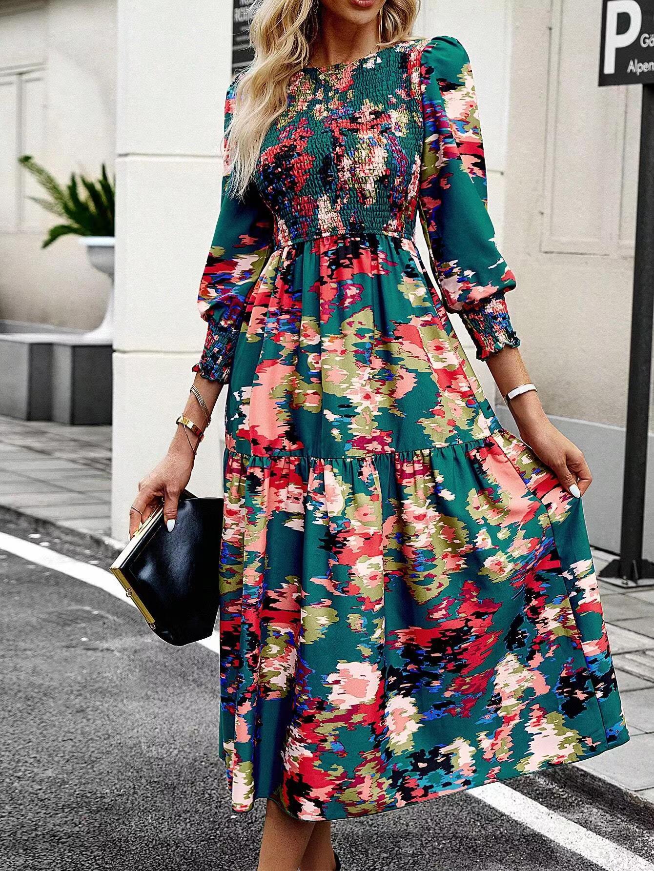 Women's Printed Wear Long Sleeve Dress