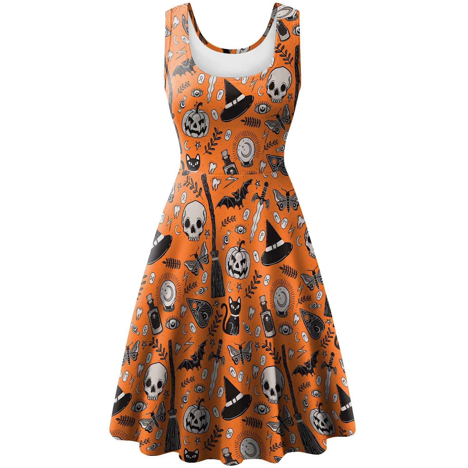 Women's Halloween Sleeveless Vest Pumpkin Skull Digital Printing Dress - QWIEL®