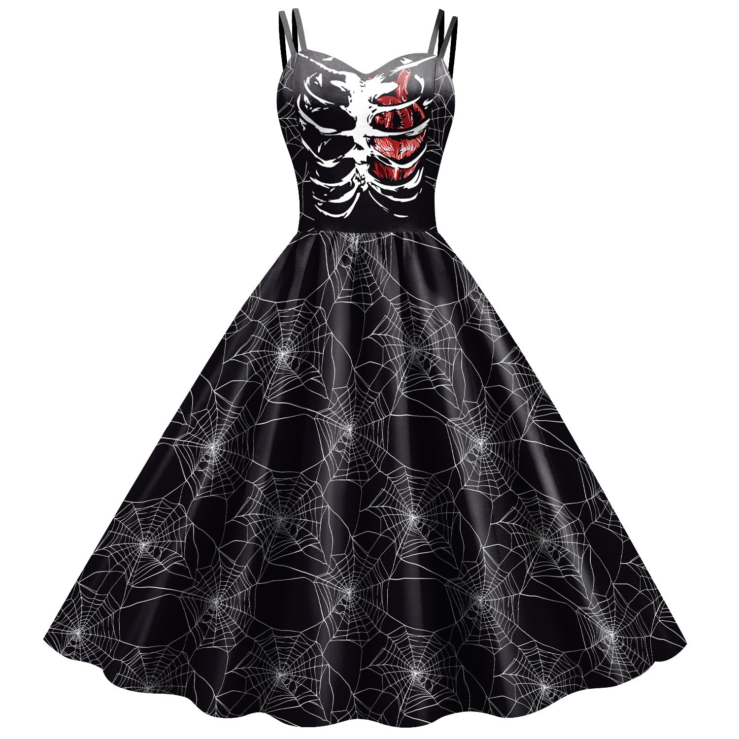 Women's Wansheng Sling Skeleton Skull Digital Printed Dress - QWIEL®