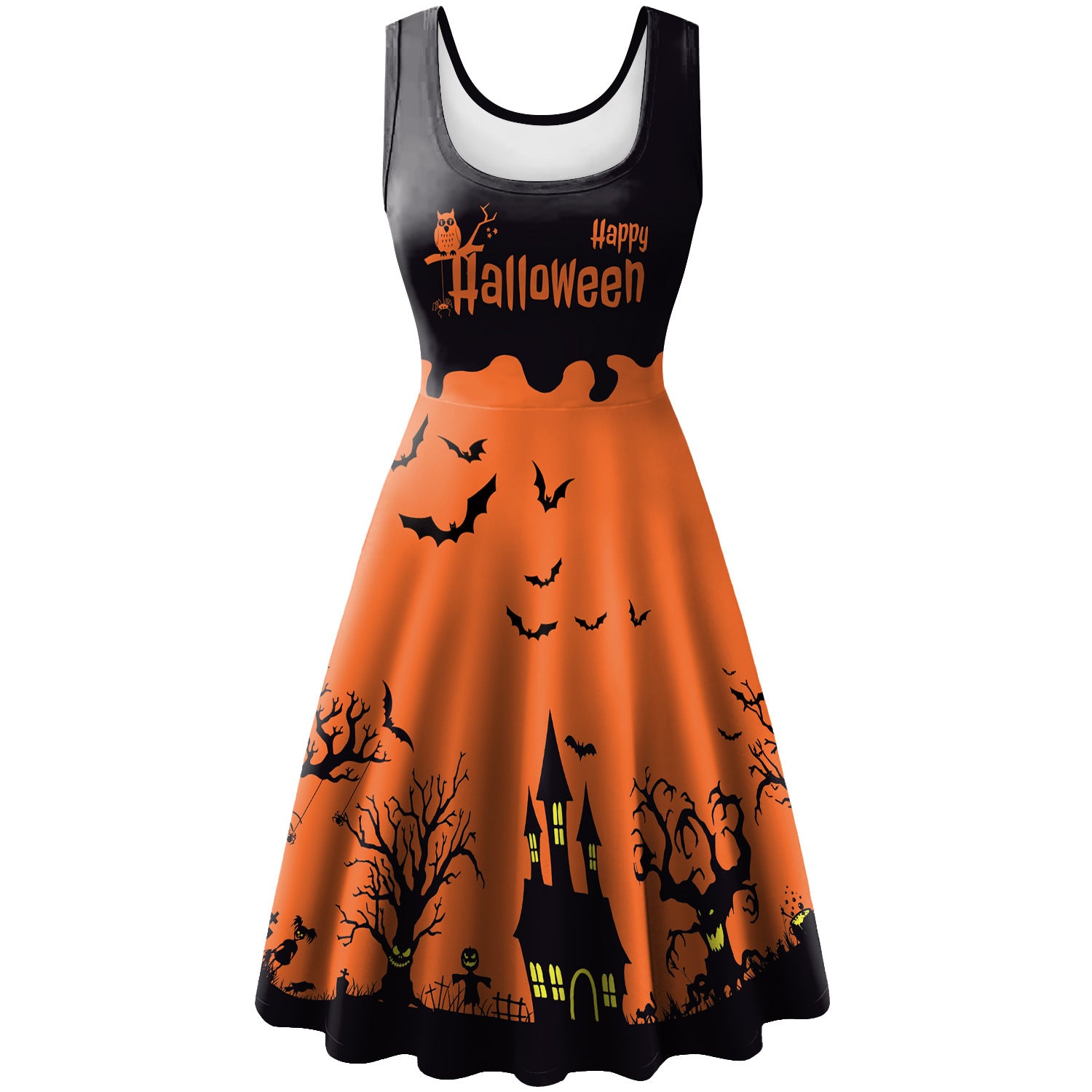 Women's Halloween Sleeveless Horror Bat Skeleton Digital Printed Dress - QWIEL®