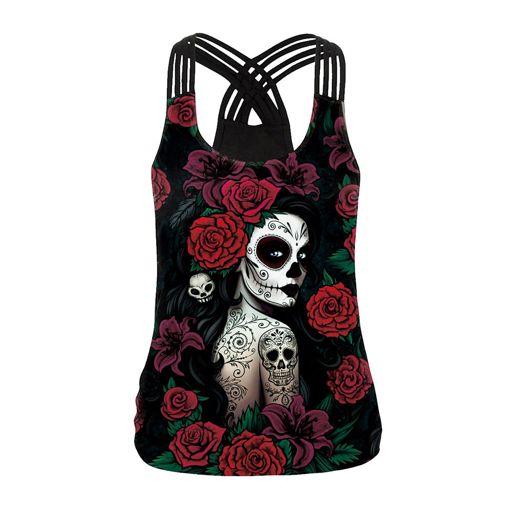 Women's Rose Skull Digital Printed Vest