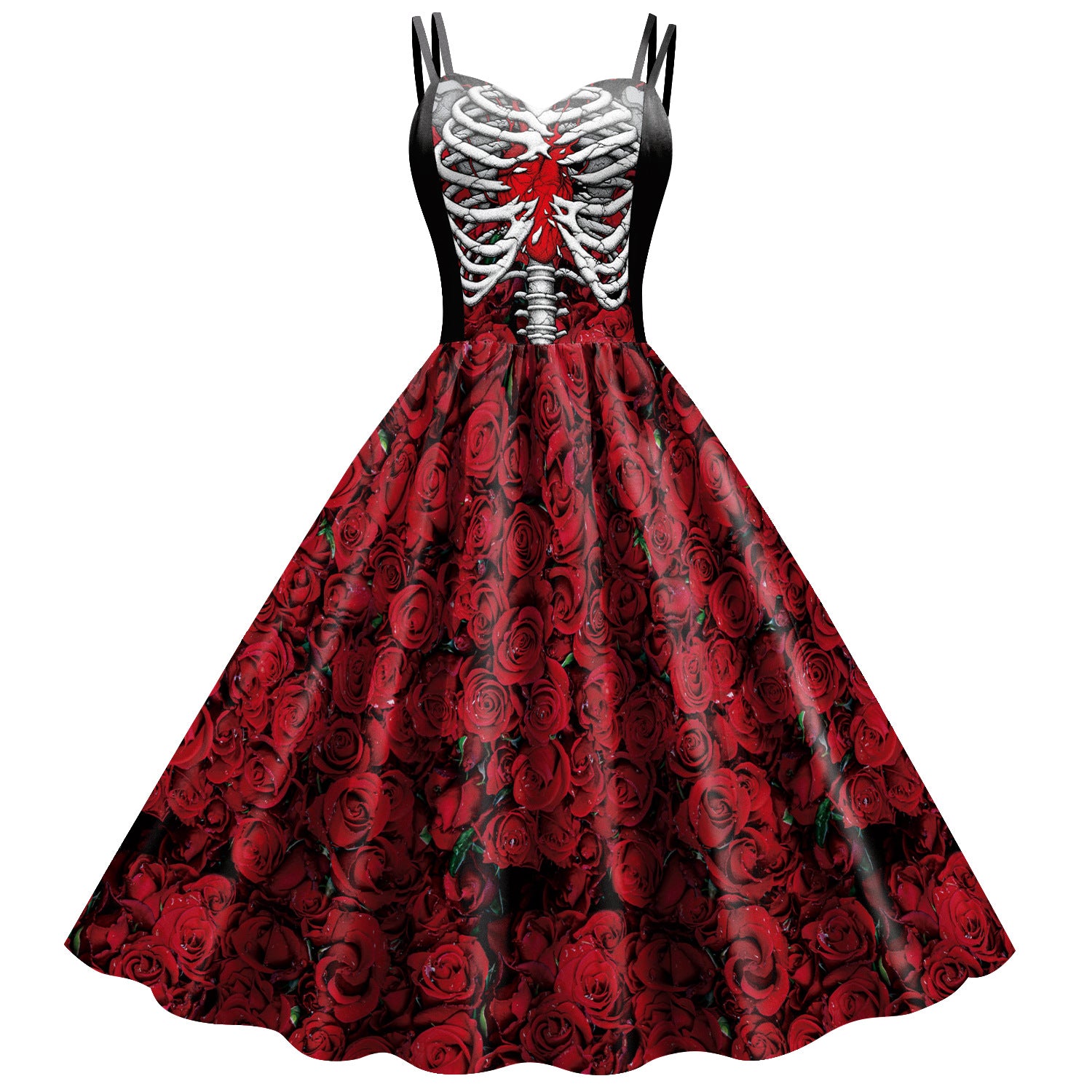 Women's Wansheng Sling Skeleton Skull Digital Printed Dress - QWIEL®