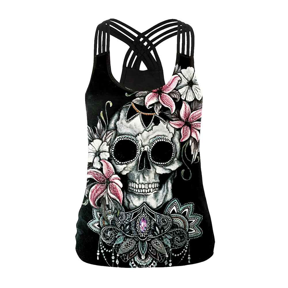 Women's Rose Skull Digital Printed Vest