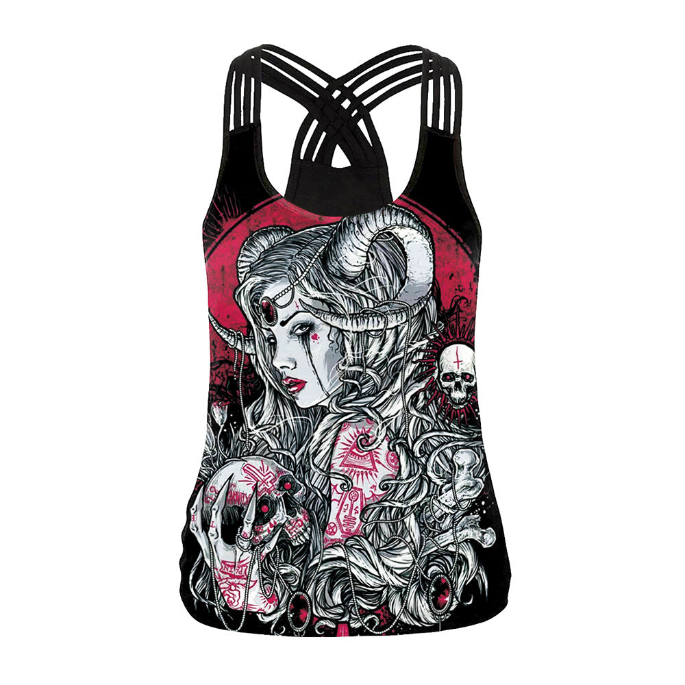 Women's Rose Skull Digital Printed Vest