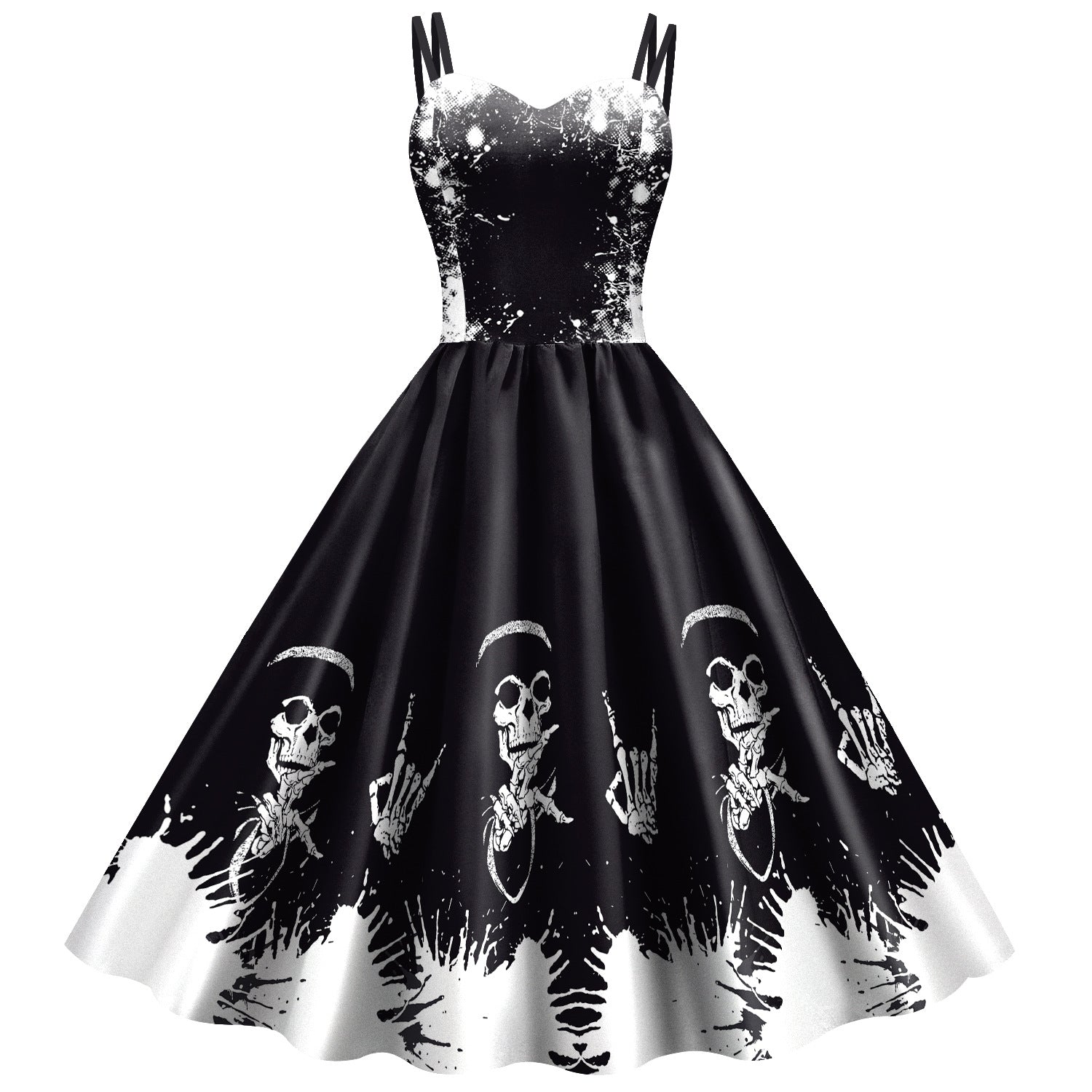 Women's Wansheng Sling Skeleton Skull Digital Printed Dress - QWIEL®